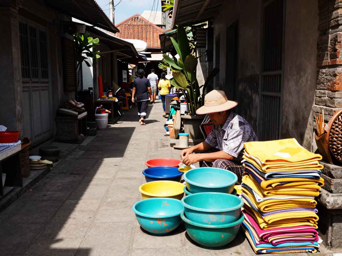 Arranging Wares in Denpasar in in Denpasar, Indonesia