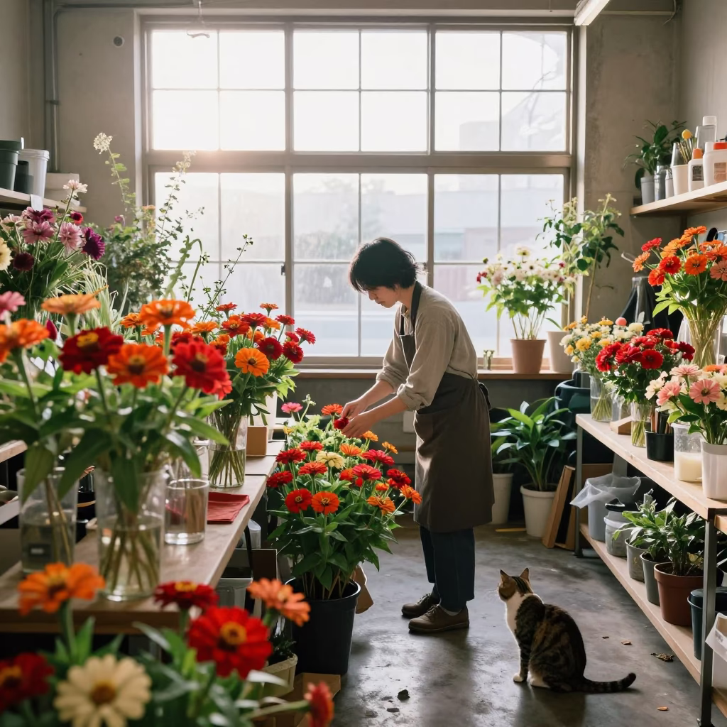 Arranging Zinnias in Sapporo in in Sapporo, Japan