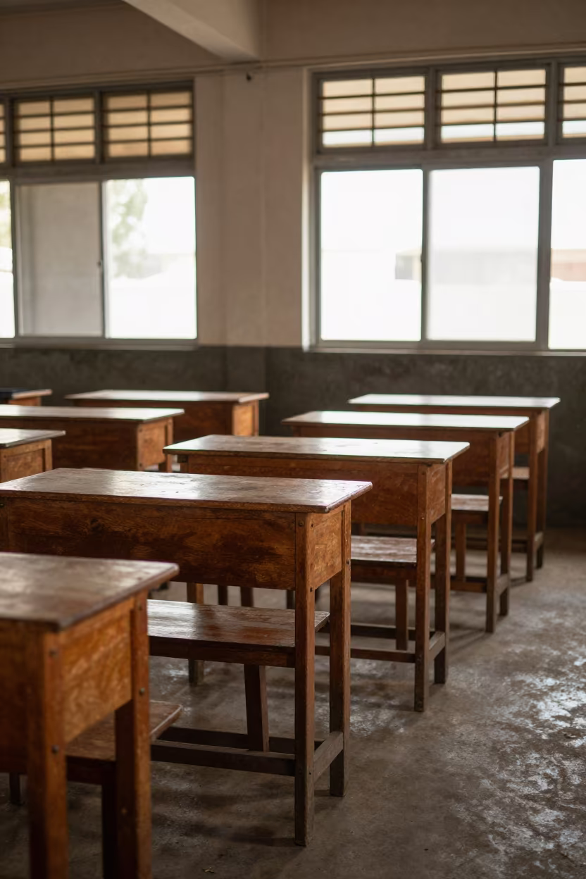 Art Classroom Desk Row Arusha Late Afternoon in inside an art classroom in Arusha