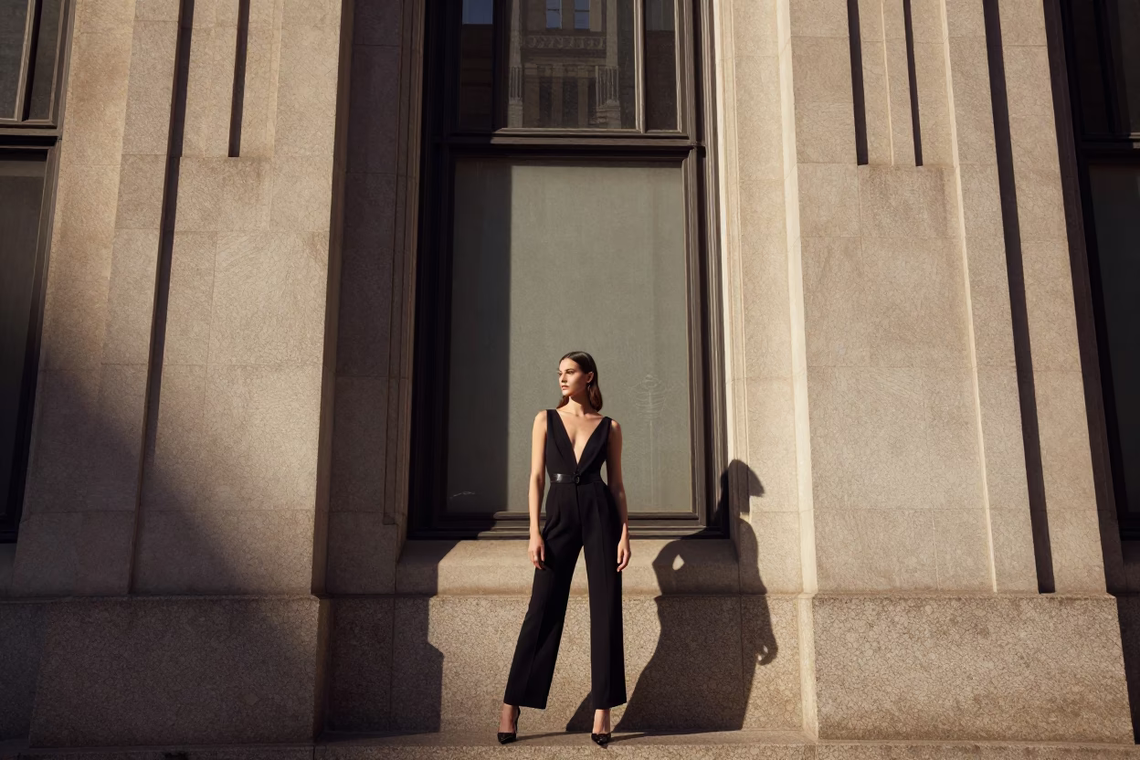 Art Deco Philadelphia Facade Late Afternoon Light High Fashion Street Style in in Philadelphia, Pennsylvania, United States