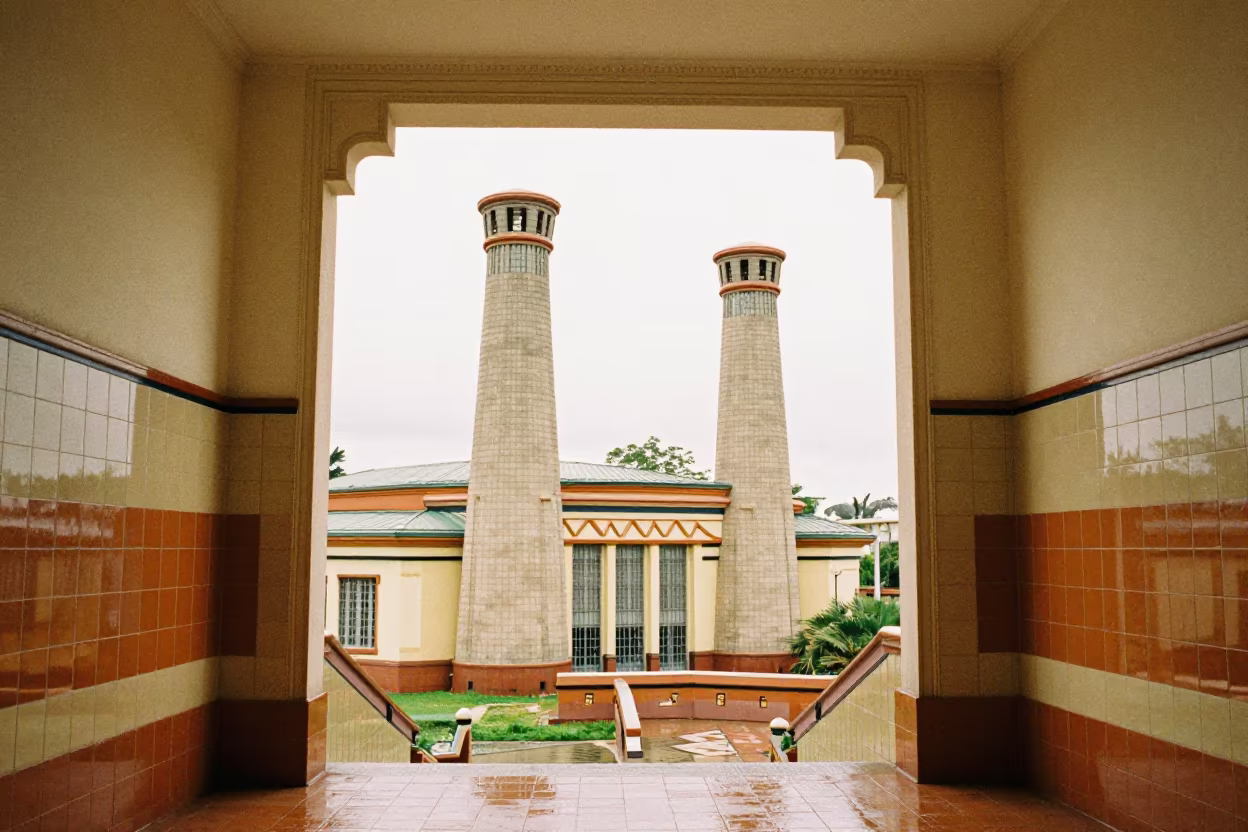 Art Deco Power Station Stair Hall Oran in inside a tiled stair hall in Oran