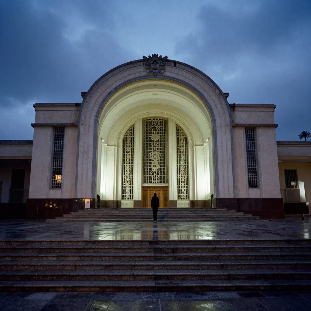 Art Deco Theater Steps Blue Hour Twilight in inside a vaulted atrium in Bordj Bou Arreridj