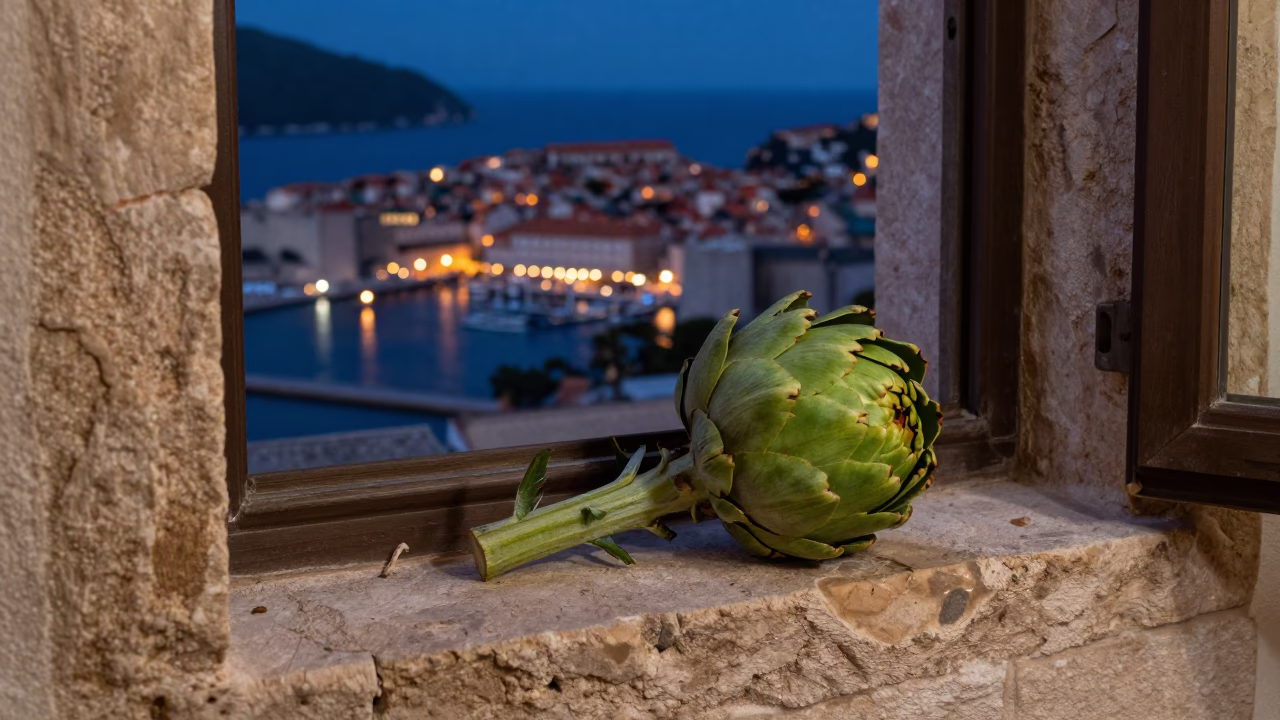Artichoke after dark in Dubrovnik in in Dubrovnik, Croatia