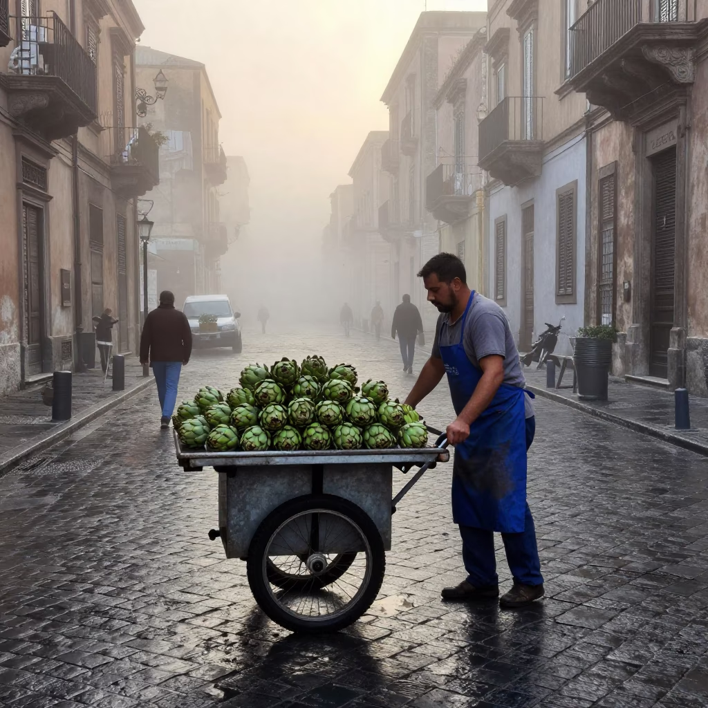 Artichoke Cart in Palermo in in Palermo, Italy