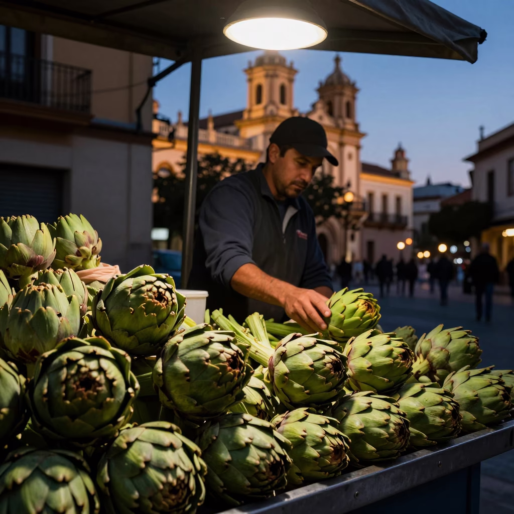 Artichokes at The Predawn Darkness Light in Valencia in in Valencia, Spain