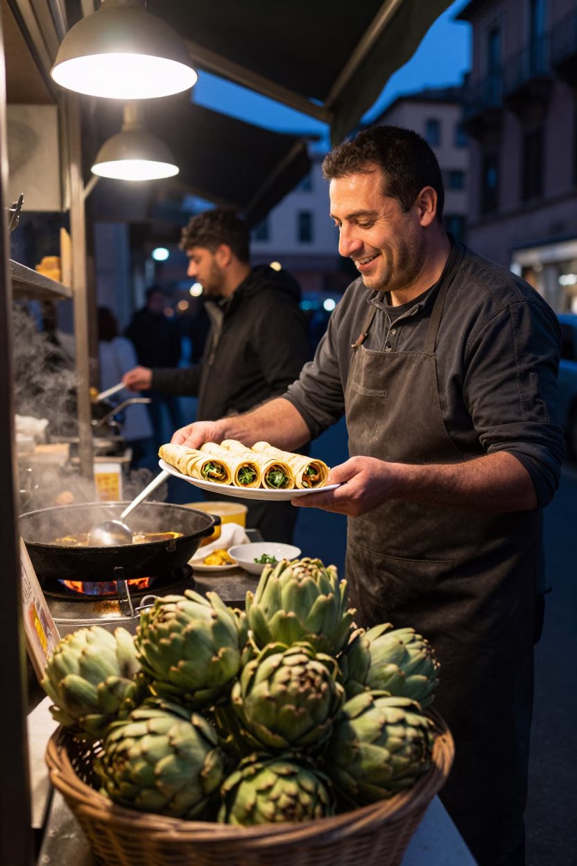 Artichokes in Rome at Midnight Light in in Rome, Italy