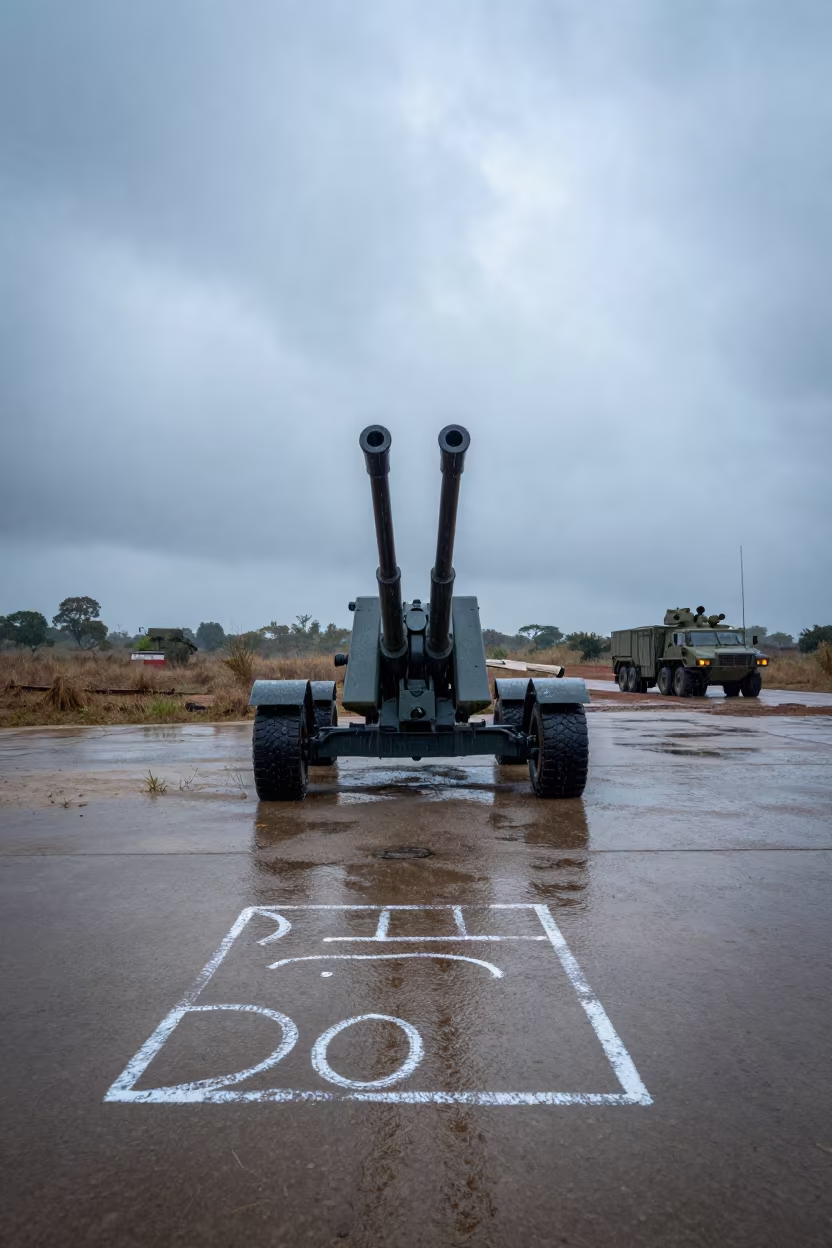Artillery Chalk Marks in Night Rain Liberia in beside a convoy halt on open ground in Liberia