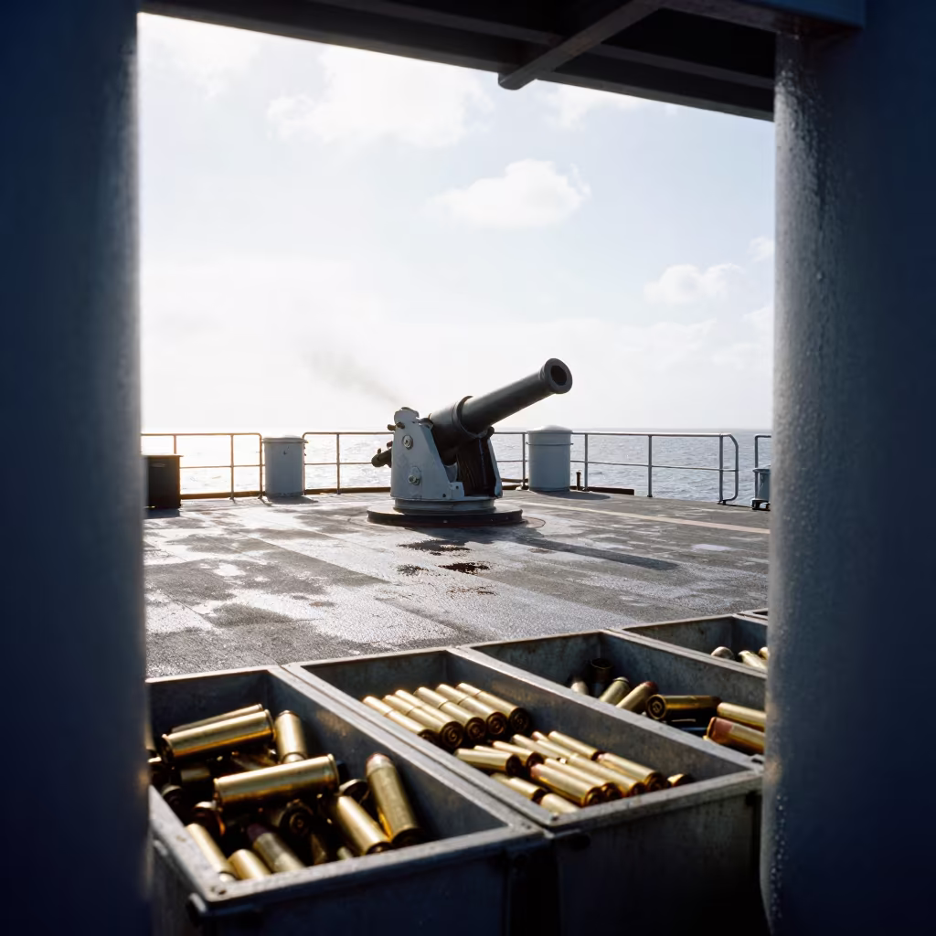Artillery Position Naval Deck Afternoon Rain in on a naval deck in rough wind near El Jadida