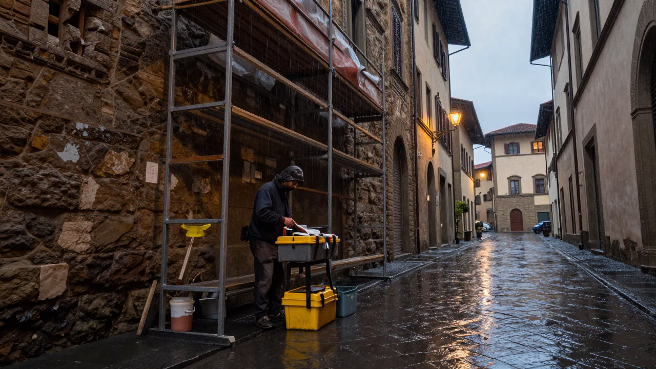 Artisan in Florence at Dusk Light in in Florence, Italy