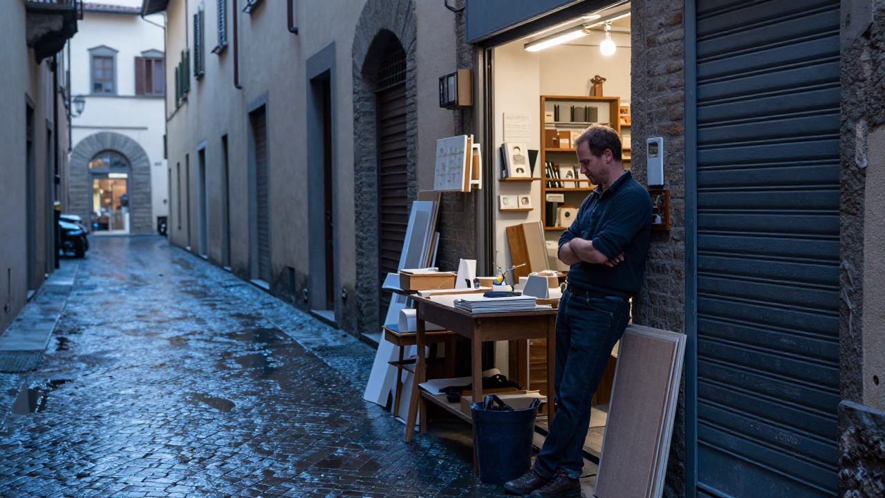 Artisan in Florence at Early Morning Light in in Florence, Italy