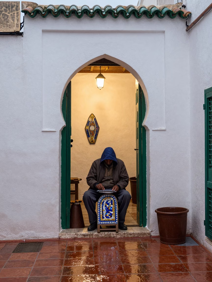 Artisan in Tunis at Dusk Light in in Tunis, Tunisia