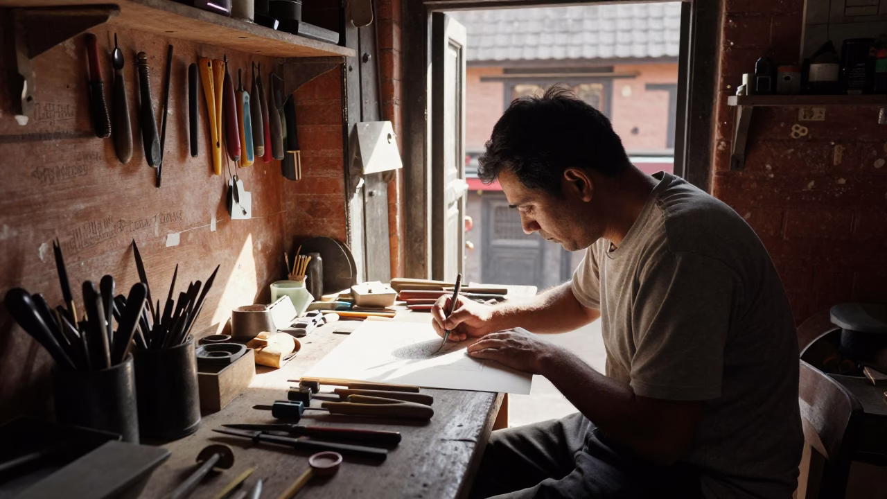 Artisan Sketching in Kathmandu in in Kathmandu, Nepal