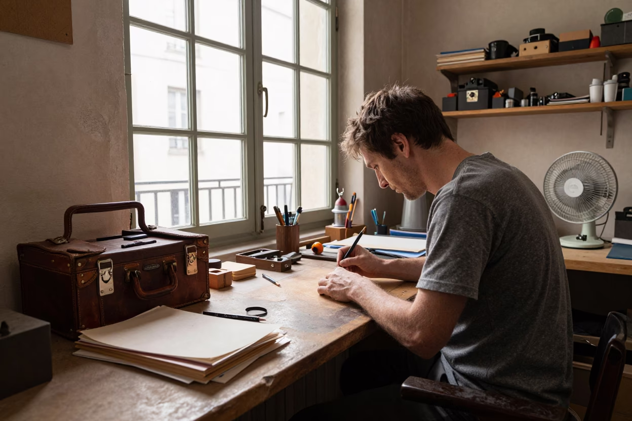 Artisan Working at Late Afternoon Light in Lyon in in Lyon, France