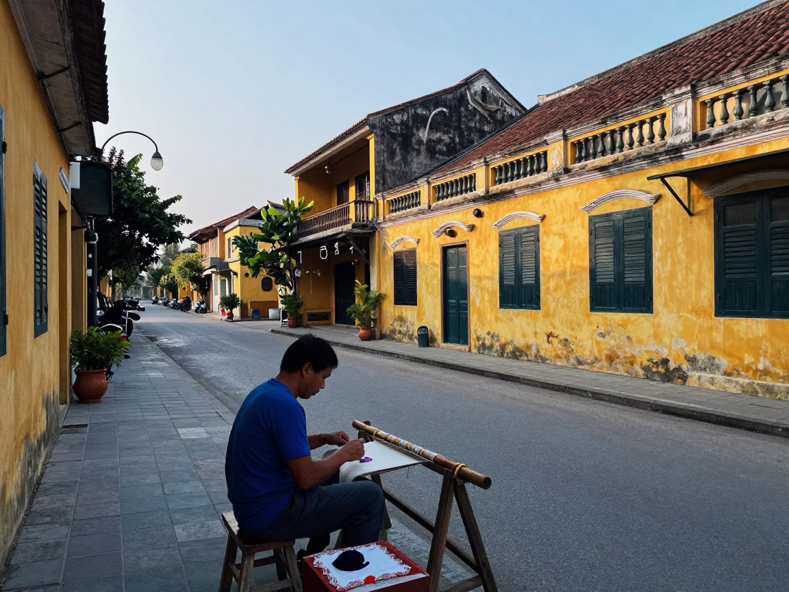 Artisan Working in Hoi An at Early Morning Light in in Hoi An, Vietnam