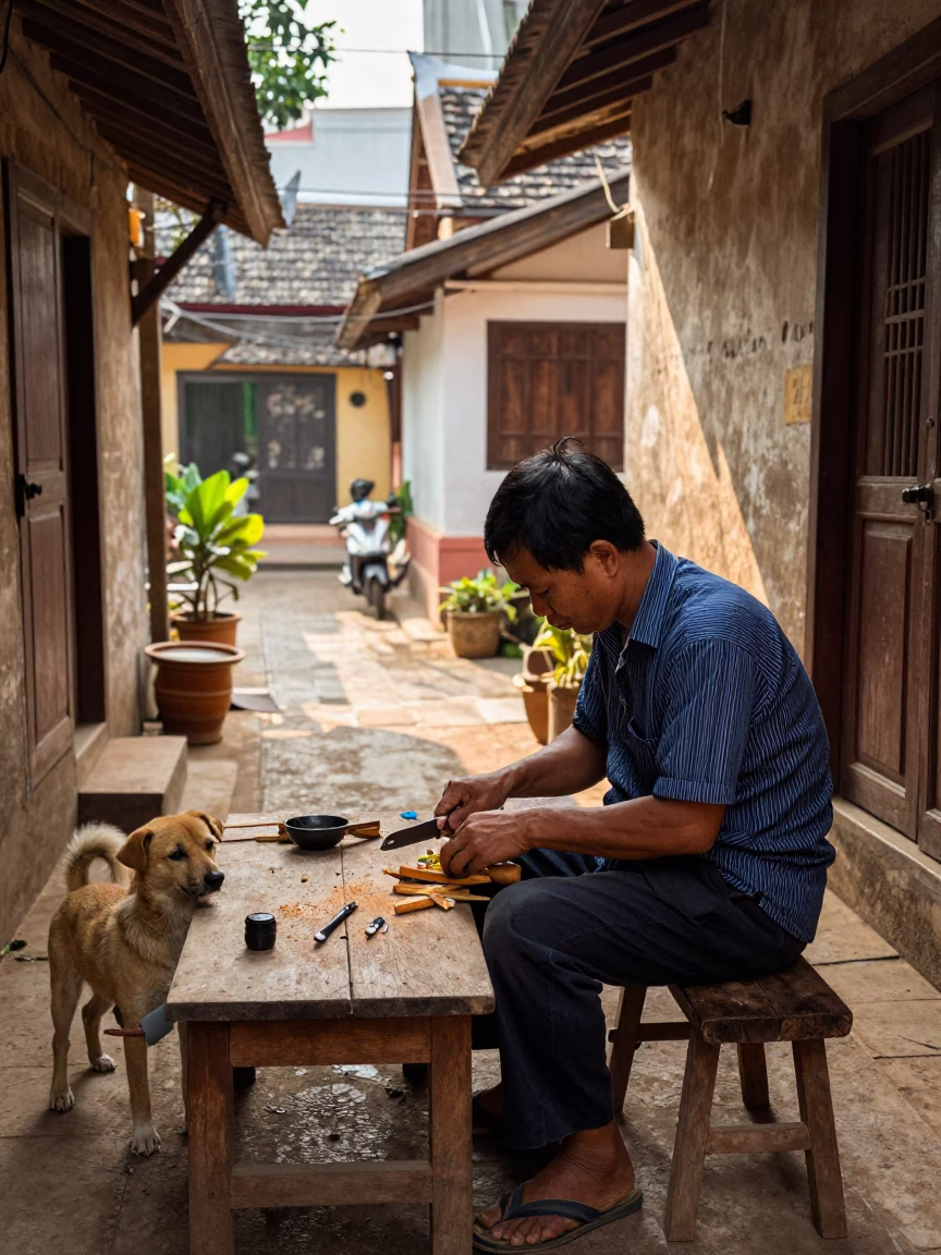 Artisan Working in Luang Prabang in in Luang Prabang, Laos