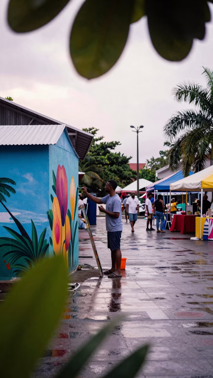 Artist Painting Street Mural Festival Victoria Seychelles in at a public square during a festival in Victoria Seychelles