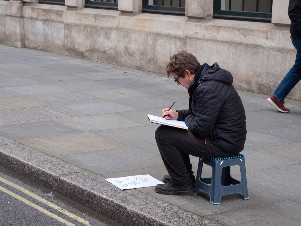 Artist Sketching in Liverpool in in Liverpool, United Kingdom