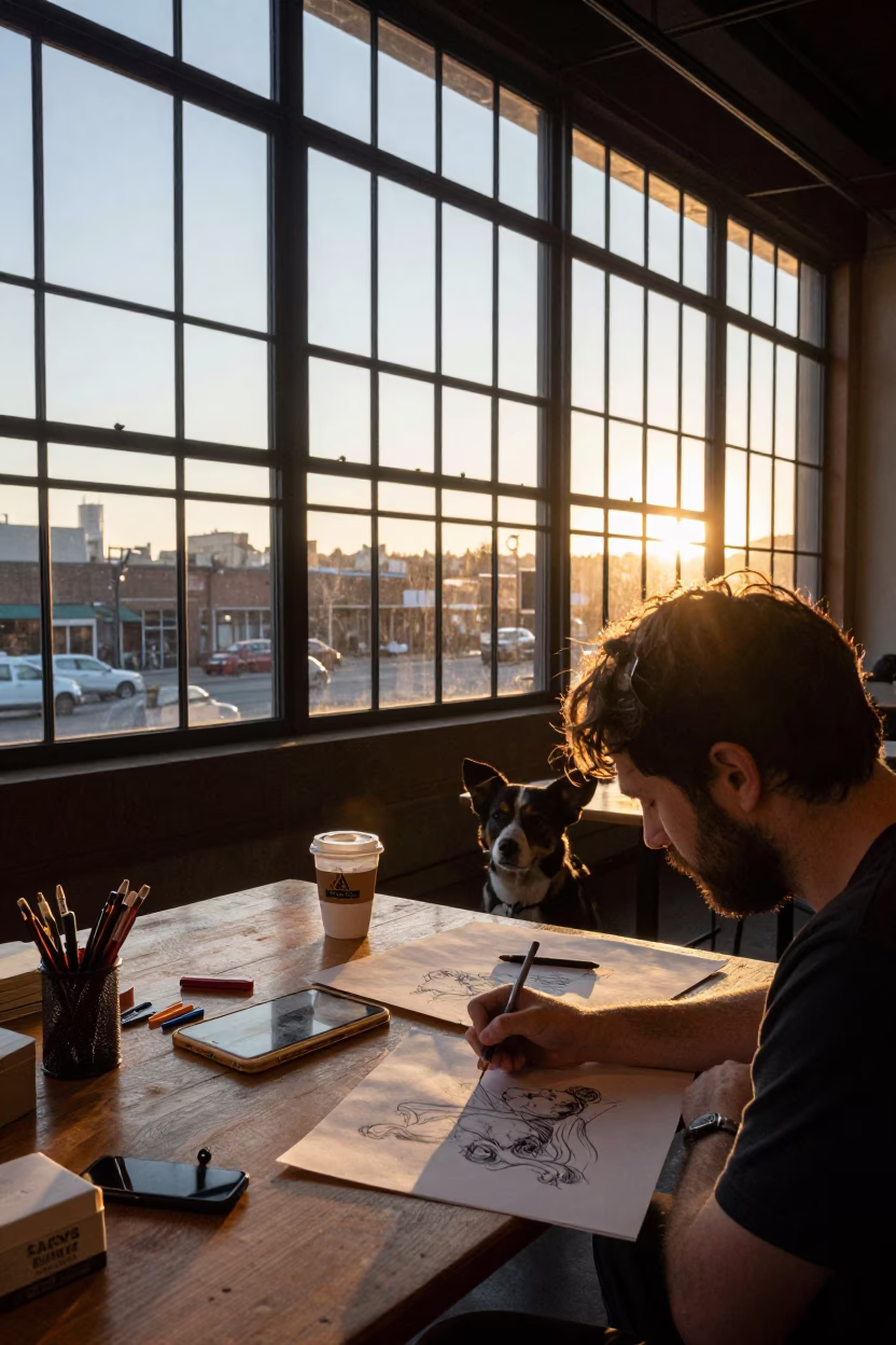 Artist Sketching in Portland in in Portland, Oregon, United States