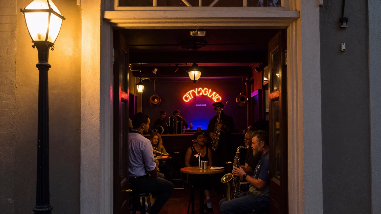 As City Lights Begin To Glow on Club Interior in New Orleans in in New Orleans, Louisiana, United States