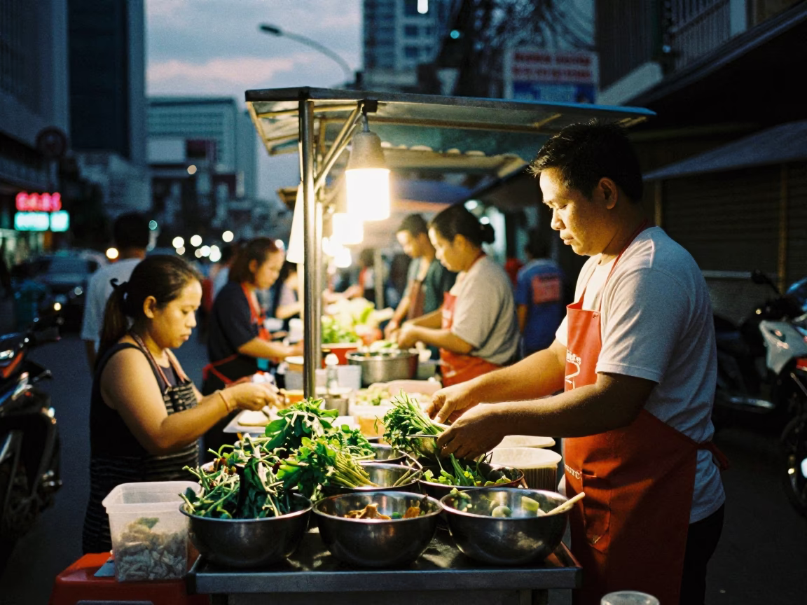 As City Lights Begin To Glow on Evening Scene in Bangkok in in Bangkok, Thailand