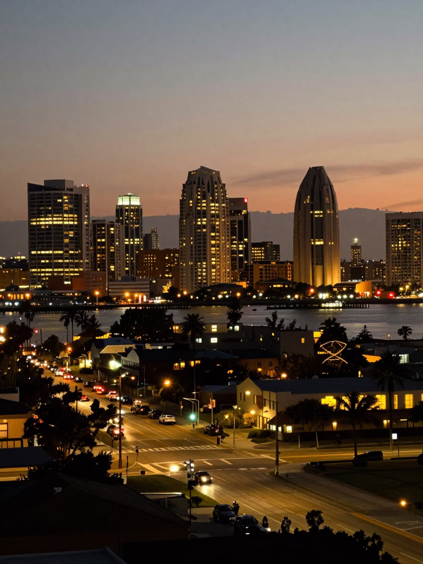 As City Lights Begin To Glow on Glow in San Diego in in San Diego, California, United States