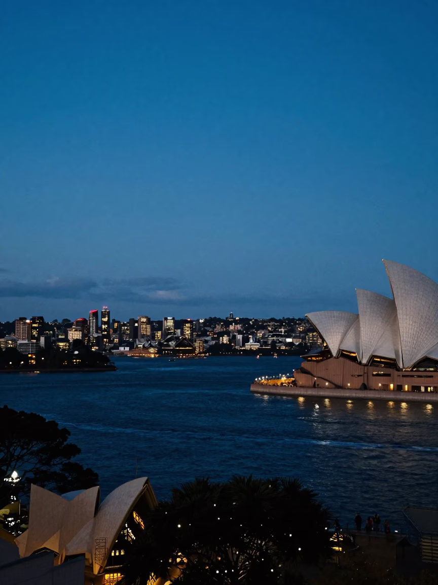 As City Lights Begin To Glow on Harbour Breakwater in Sydney in in Sydney, New South Wales, Australia