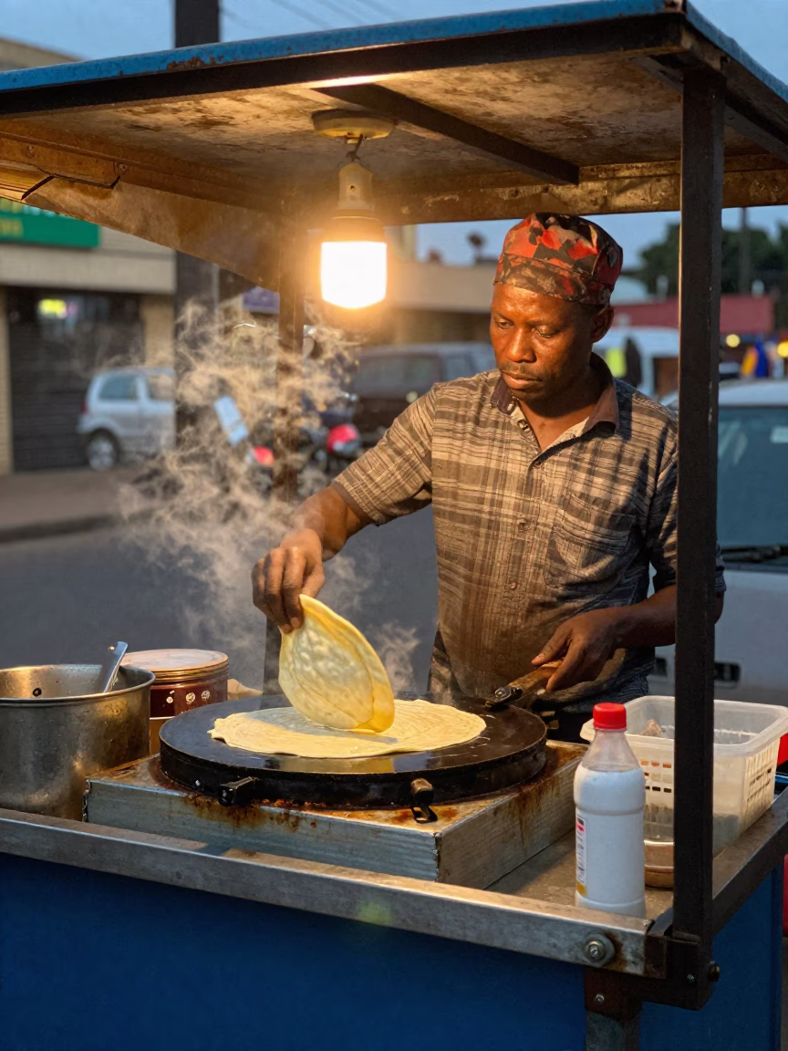 As City Lights Begin To Glow on Jianbing Crepes in Johannesburg in in Johannesburg, South Africa