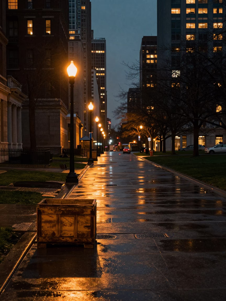 As City Lights Begin To Glow on Lights Glow in Chicago in in Chicago, Illinois, United States