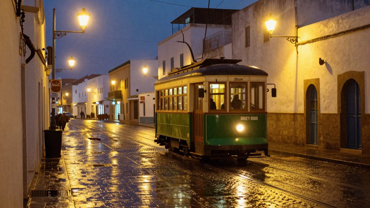 As City Lights Begin To Glow on Lights Glow in Essaouira in in Essaouira, Morocco