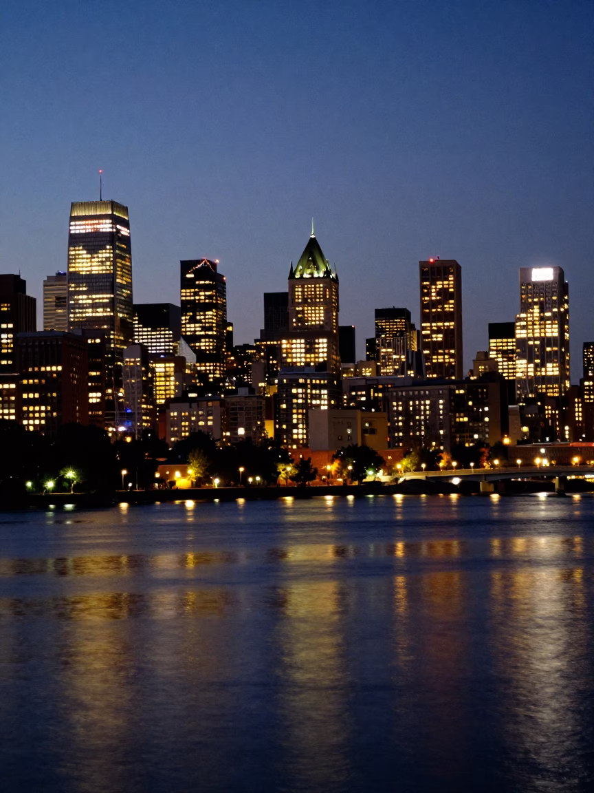 As City Lights Begin To Glow on Lights Glow in Montreal in in Montreal, Quebec, Canada