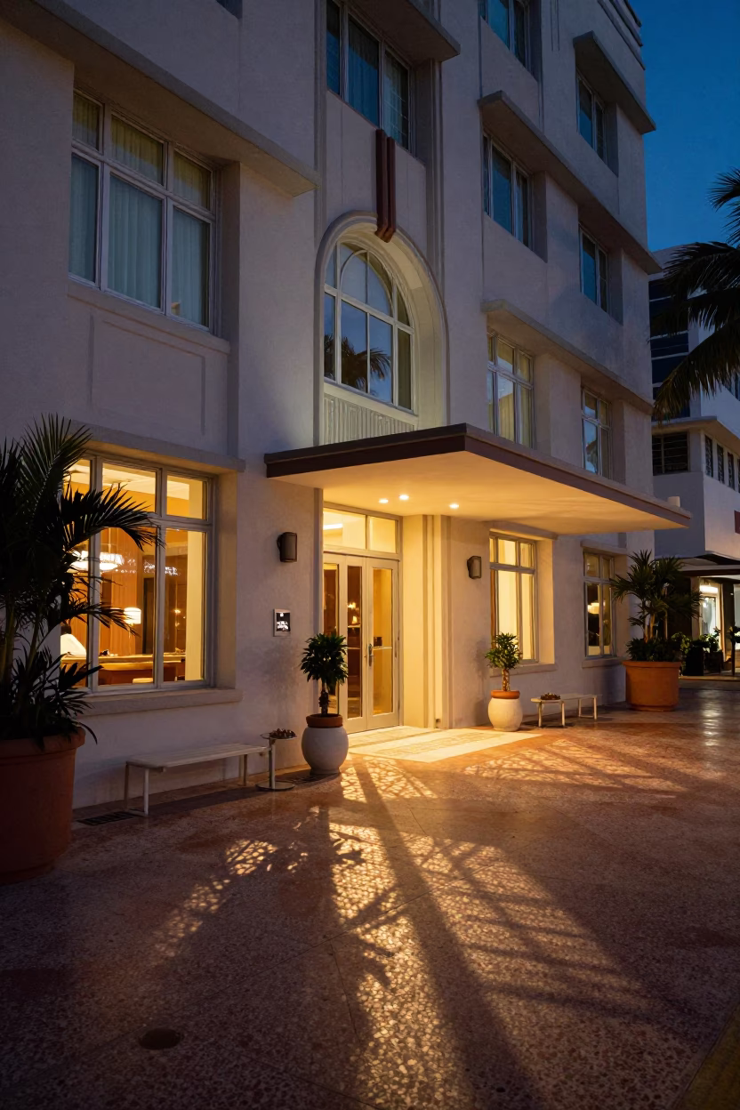 As City Lights Begin To Glow on Lobby Evening in Miami in in Miami, Florida, United States