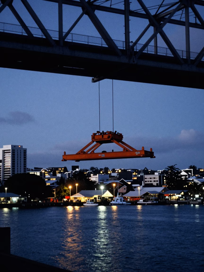 As City Lights Begin To Glow on Maintenance Cradle in Auckland in in Auckland, New Zealand