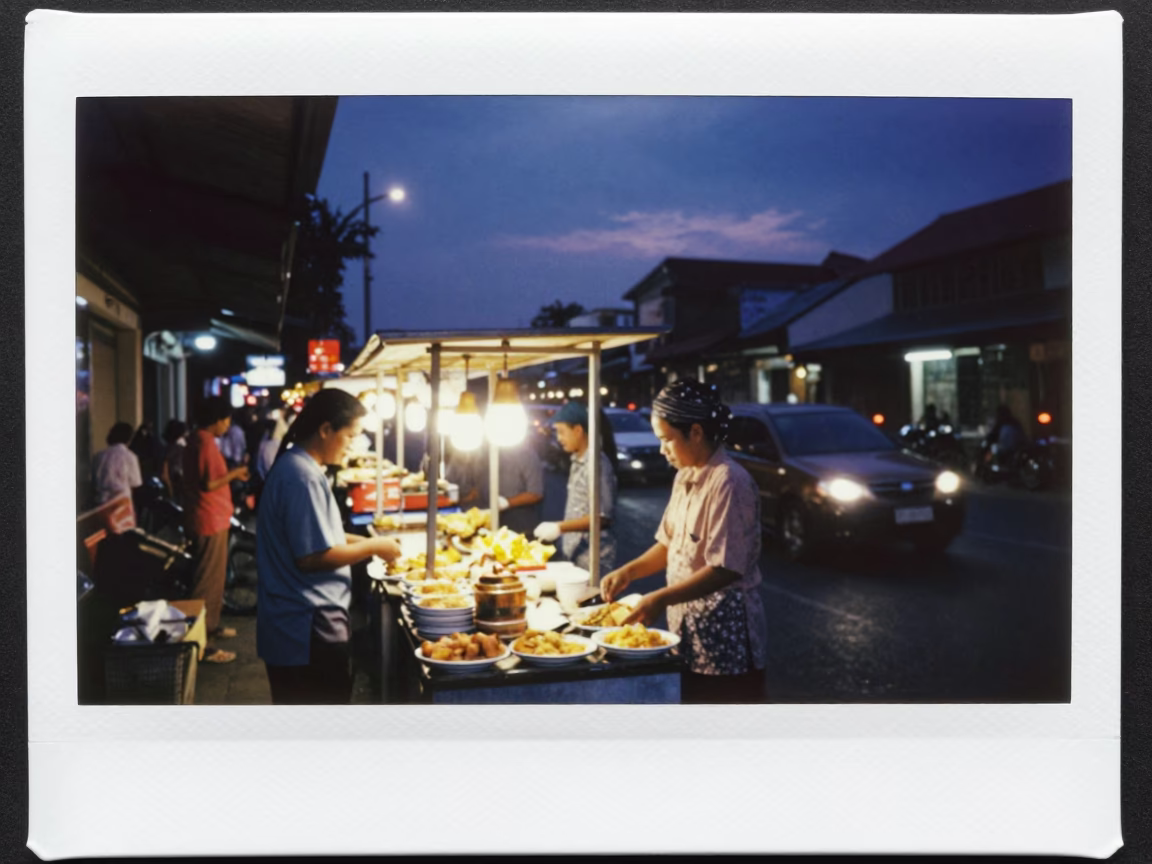 As City Lights Begin To Glow on Selling Snacks in Yogyakarta in in Yogyakarta, Indonesia