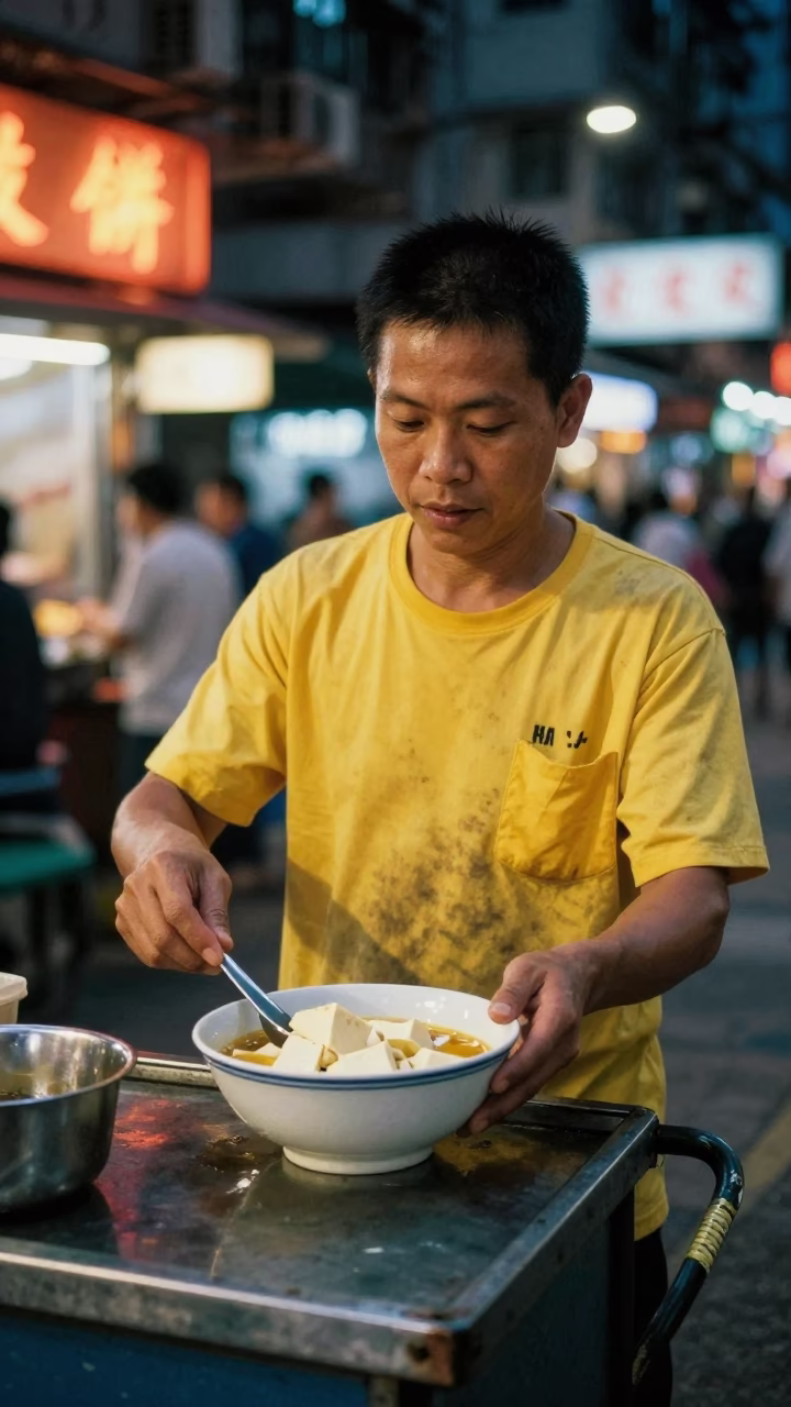As City Lights Begin To Glow on Serving Taho in Hong Kong in in Hong Kong, Hong Kong