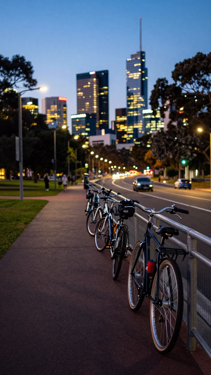 As City Lights Begin To Glow on Street Scene in Adelaide in in Adelaide, South Australia, Australia