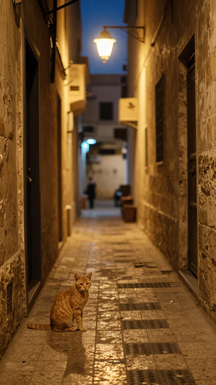 As City Lights Begin To Glow on Street Scene in Alexandria in in Alexandria, Egypt