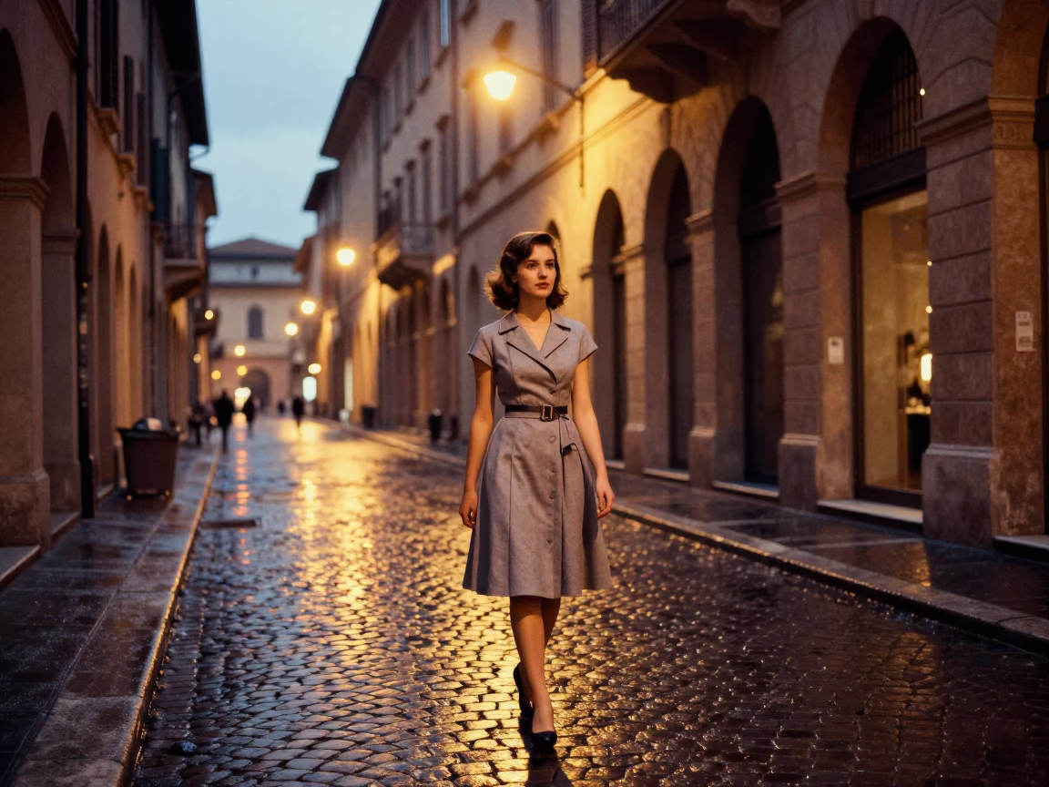 As City Lights Begin To Glow on Street Scene in Bologna in in Bologna, Italy