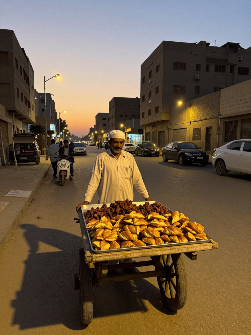 As City Lights Begin To Glow on Street Scene in Luxor in in Luxor, Egypt