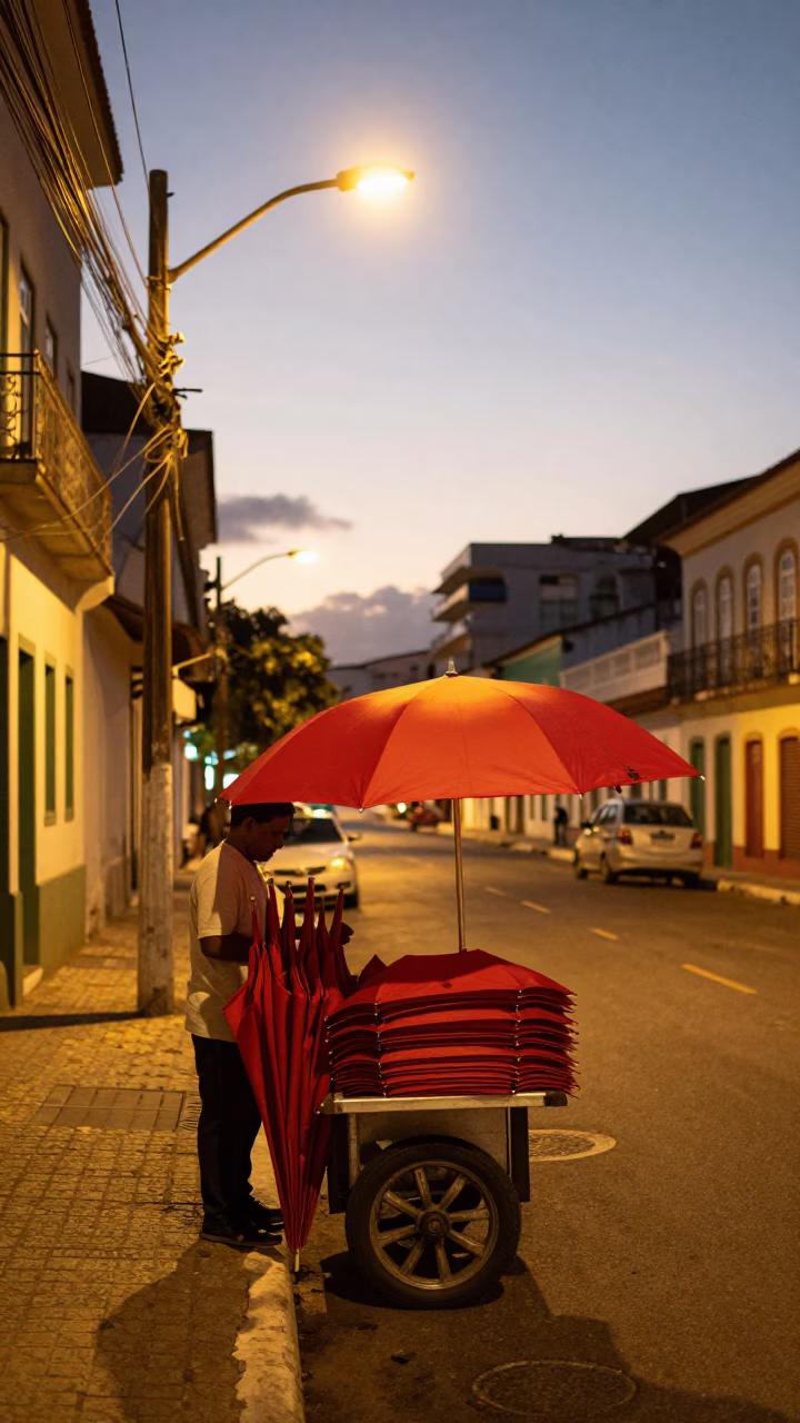 As City Lights Begin To Glow on Street Scene in Salvador in in Salvador, Brazil