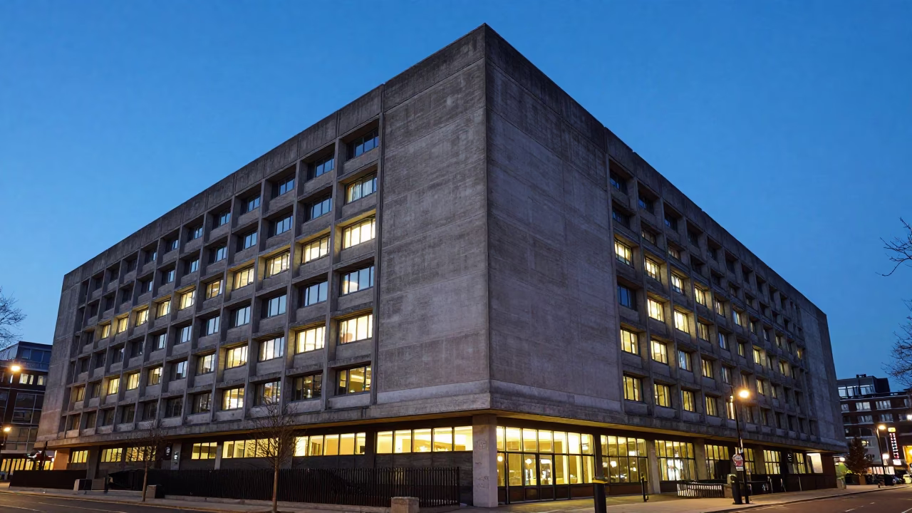 As City Lights Begin To Glow on University Building in London in in London, United Kingdom
