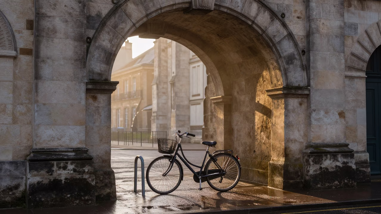As First Light Reaches The Scene on Bicycle Rack in Lyon in in Lyon, France