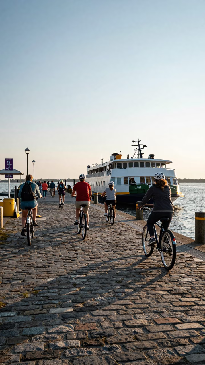 As First Light Reaches The Scene on Bicycles Loading in Charleston in in Charleston, South Carolina, United States