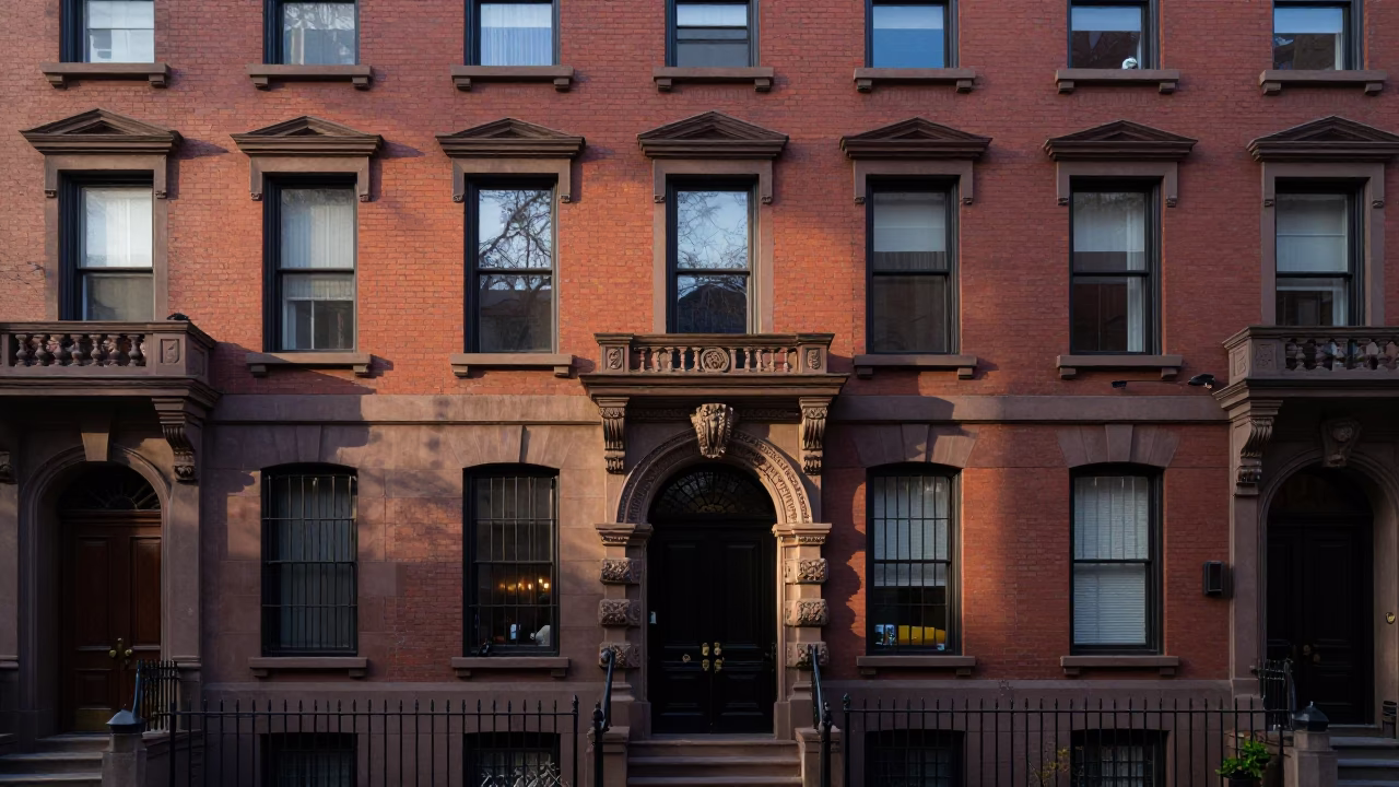 As First Light Reaches The Scene on Brownstone Stoop in Boston in in Boston, Massachusetts, United States