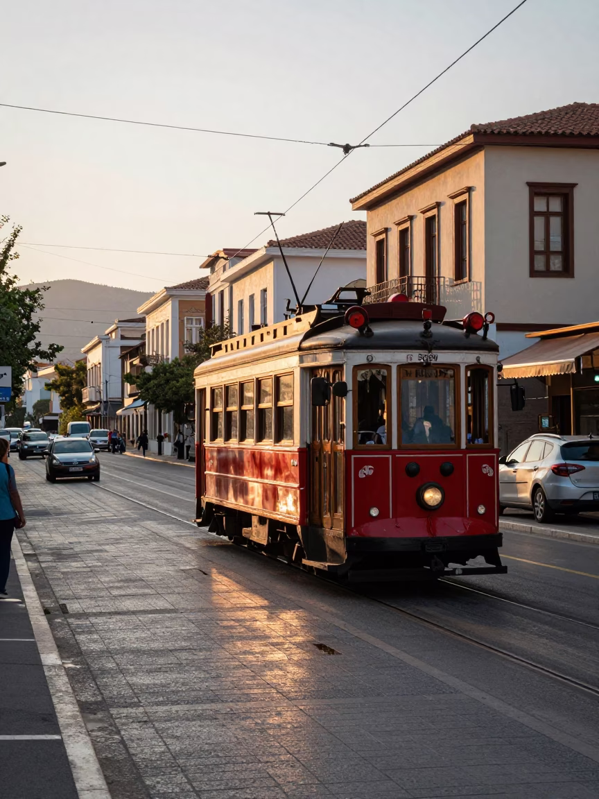 As First Light Reaches The Scene on Busy Street in Athens in in Athens, Greece