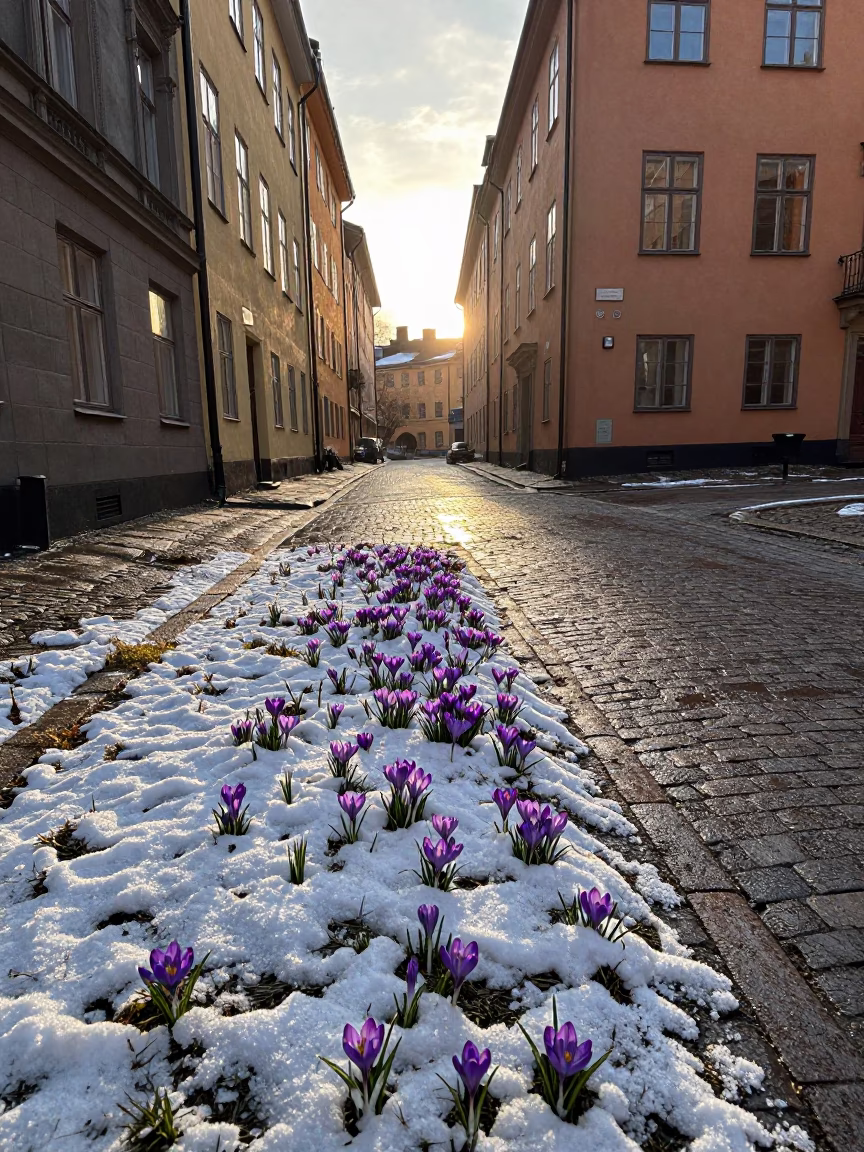 As First Light Reaches The Scene on Illuminates Courtyard in Stockholm in in Stockholm, Sweden
