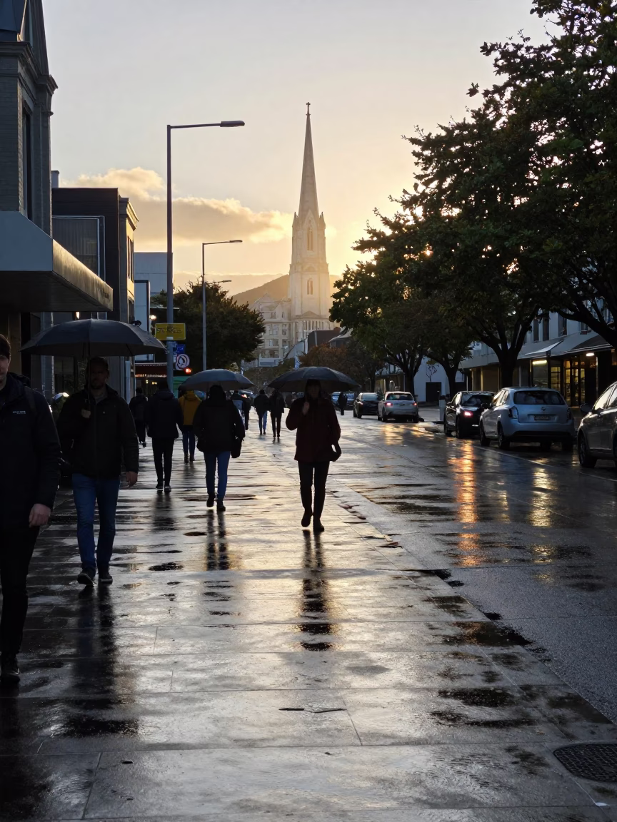 As First Light Reaches The Scene on Light Reflections in Christchurch in in Christchurch, New Zealand