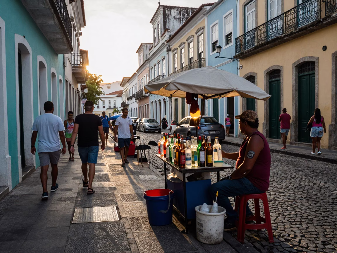 As First Light Reaches The Scene on Market Activity in Salvador in in Salvador, Brazil