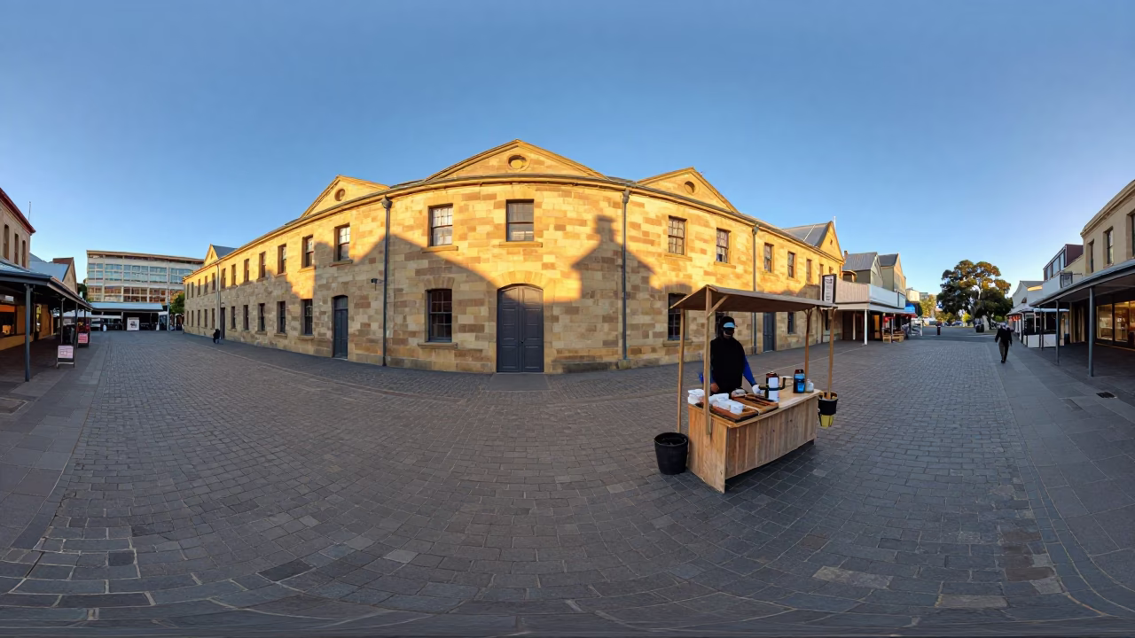 As First Light Reaches The Scene on Market Scene in Hobart in in Hobart, Tasmania, Australia