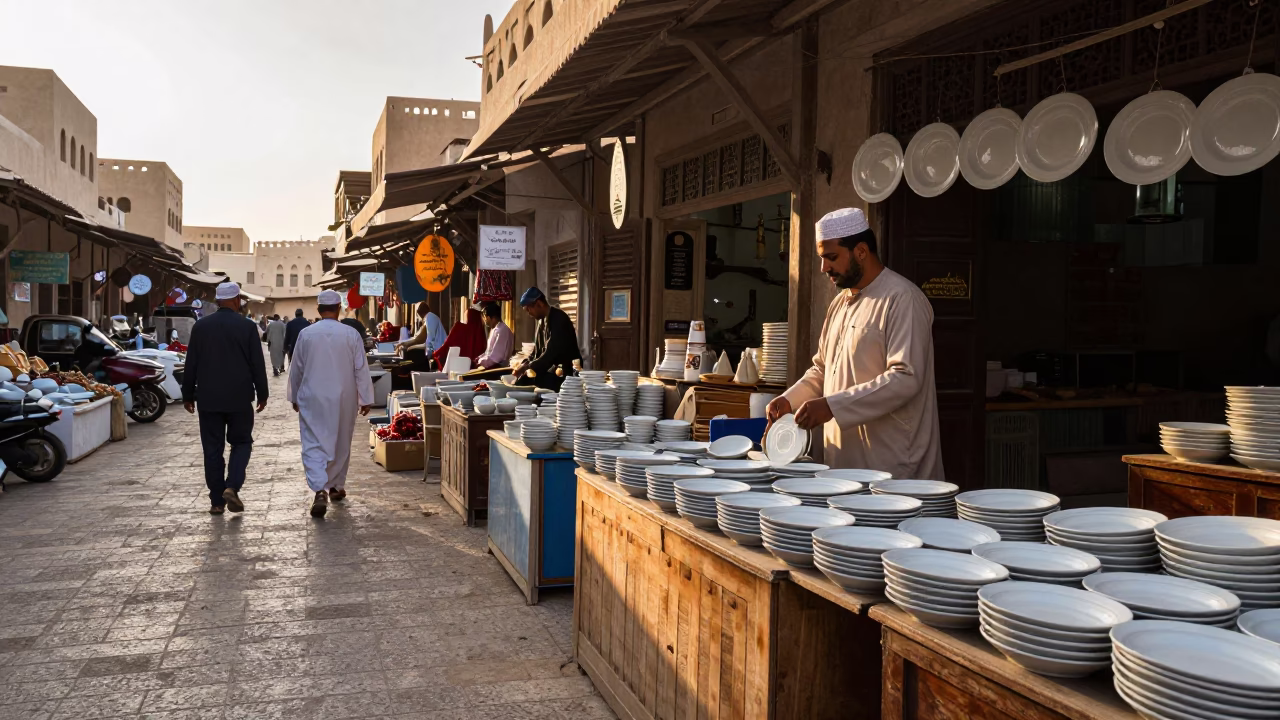 As First Light Reaches The Scene on Market Scene in Muscat in in Muscat, Oman