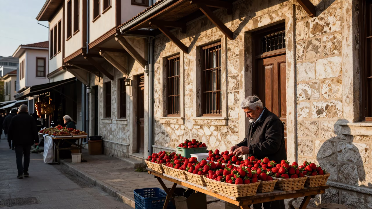 As First Light Reaches The Scene on Market Stall in Izmir in in Izmir, Turkey